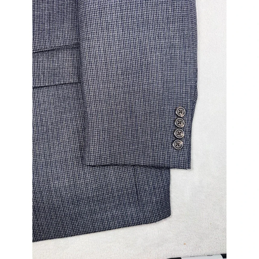 Chaps Mens 48R‎ Wool Blazer Grey Blue Micro Houndstooth Sport Coat 2 Button New